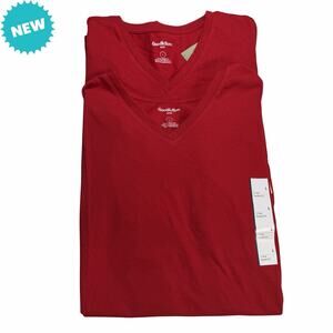 Goodfellow Men's Large Lot of 2 Red Velvet Short Sleeve Every Wear Tee V-Neck
